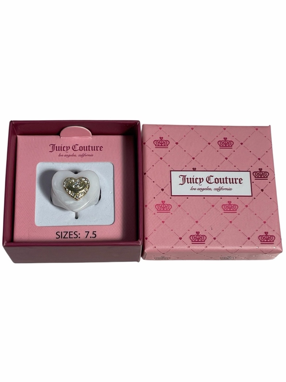Juicy Couture White Heart Charm Ring Size 7.5 - NIB